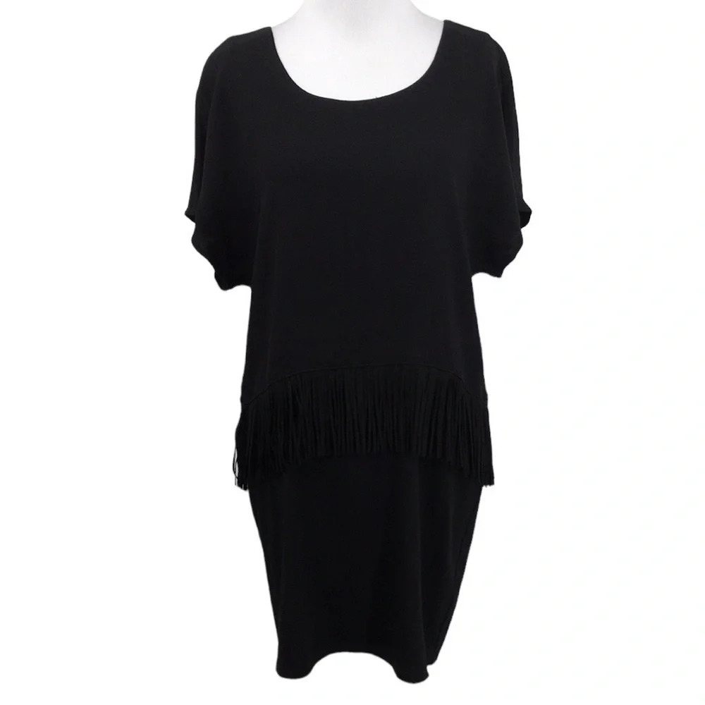 Ella Moss Jesse Sheath Dress Womens Small Black Fringe Short Sleeve